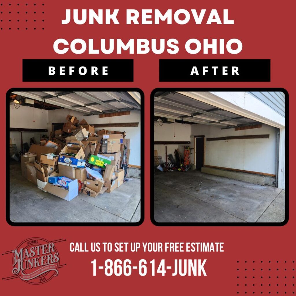 Before and after pictures of a garage clean out in Columbus Ohio