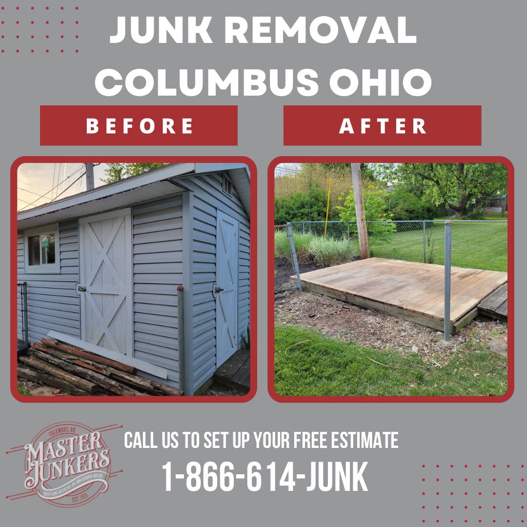 Before and after pictures of a shed removal in Columbus Ohio